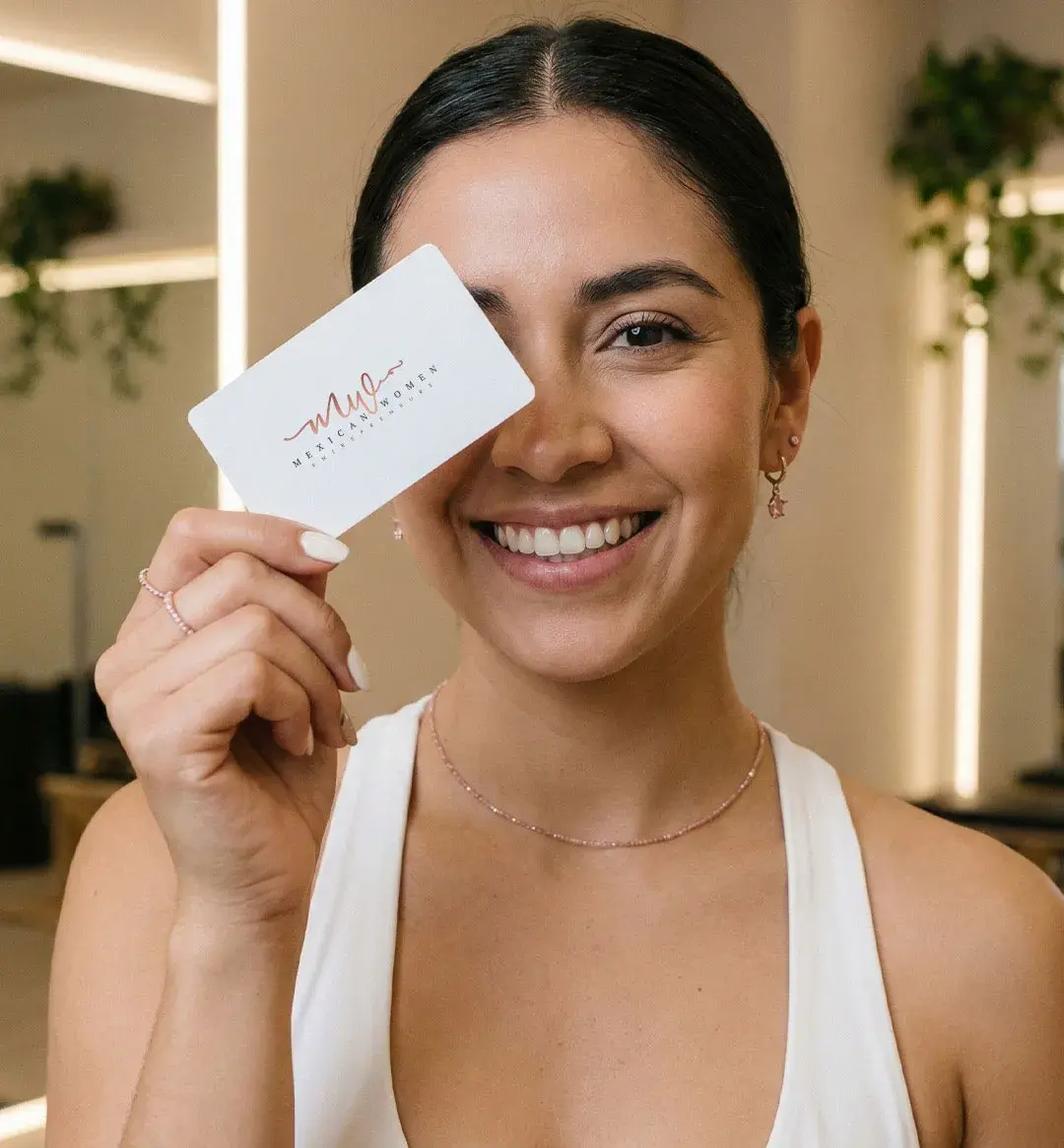 Mujer Feliz con Tarjeta Mexican