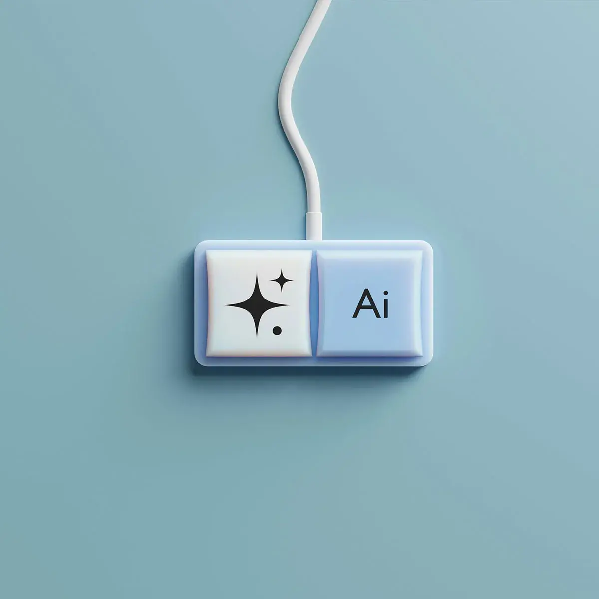 Teclado minimalista con botón dedicado a funciones de inteligencia artificial sobre un fondo azul claro.